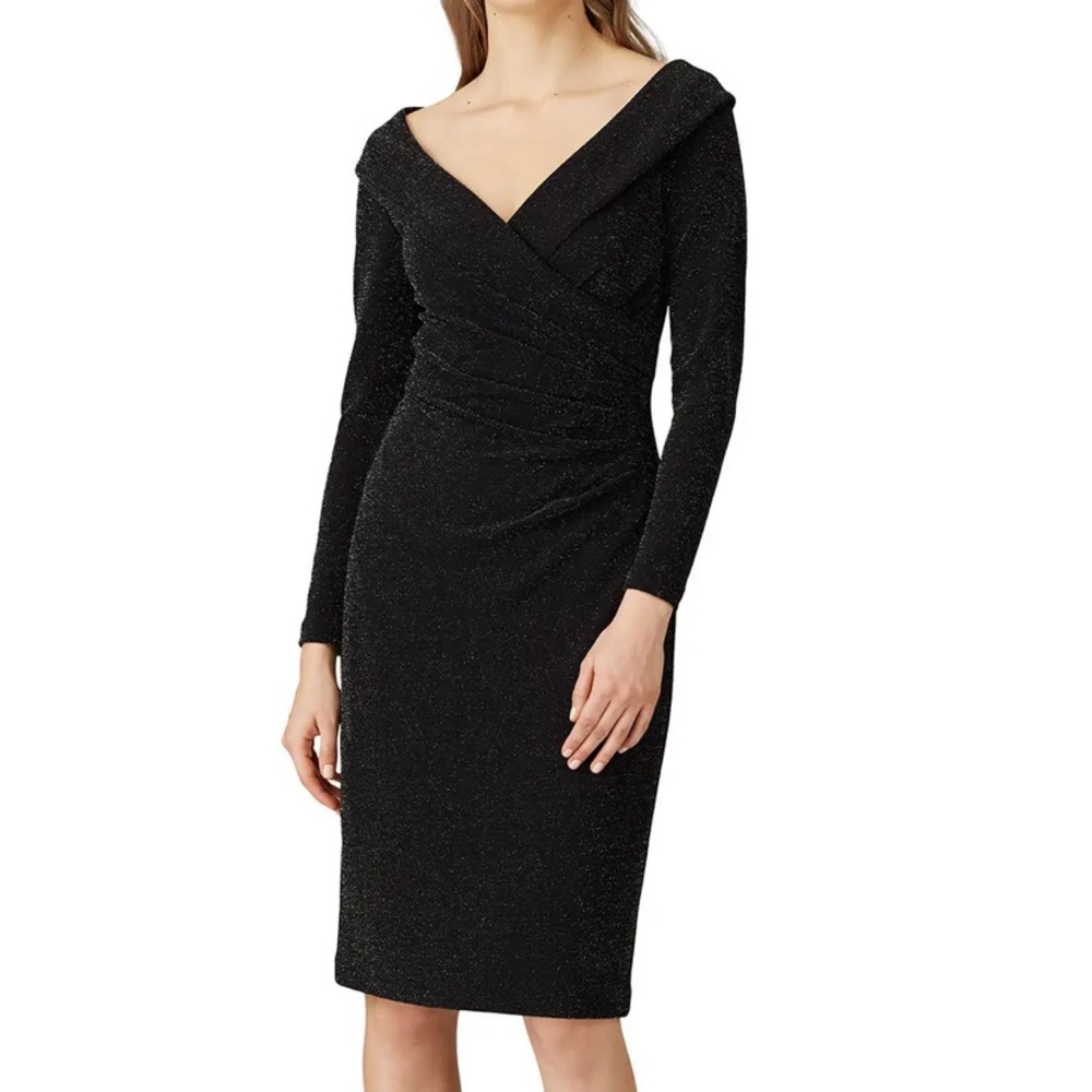 Ralph Lauren Black Glitter 3/4 sleeve Deep V Dress